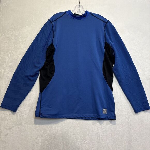 Nike Pro Combat Dri Fit Shirt Top Long Sleeve Fitted Hyperwarm Blue Black XL - Picture 1 of 16